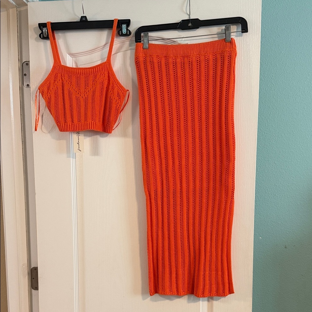 Marshalls Bright Orange Knit Skirt Set